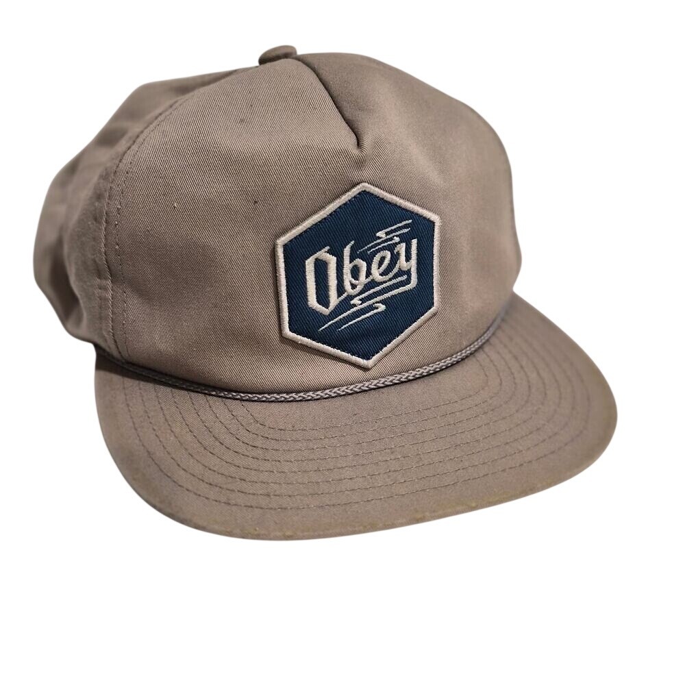 Obey Propaganda Khaki Tan Snapback Hat Hexagon Logo Rope Detail Streetwear Cap